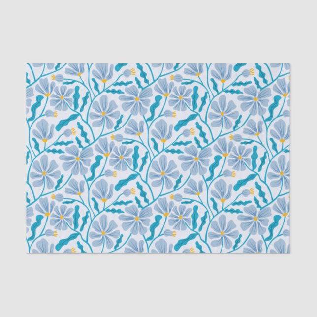 Blue Retro Floral Pattern Tissue Paper (Front)