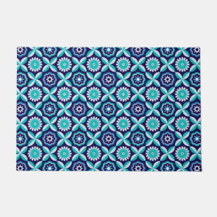 Blue retro flowers doormat