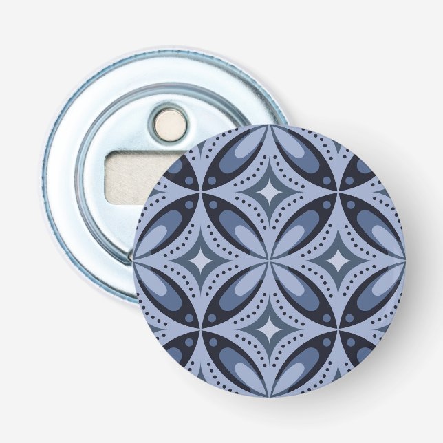 Blue Retro Geometric Pattern Bottle Opener (Front)