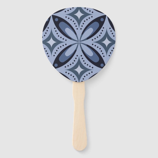 Blue Retro Geometric Pattern Hand Fan (Front)