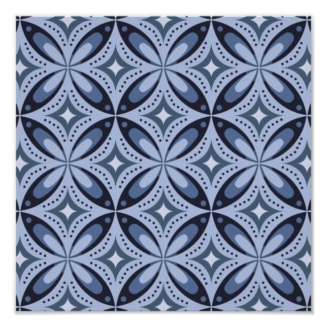 Blue Retro Geometric Pattern Photo Print (Front)