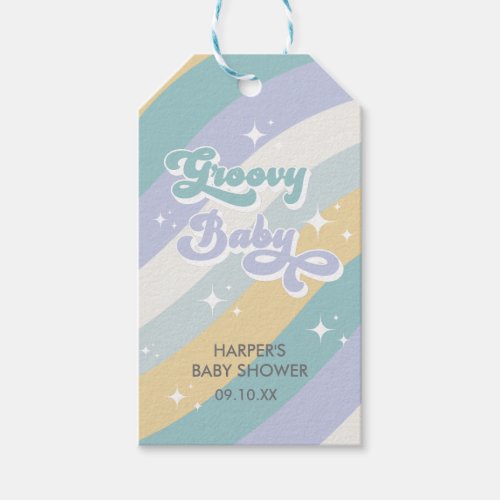 Blue Retro Groovy Baby Shower Favors Gift Tags