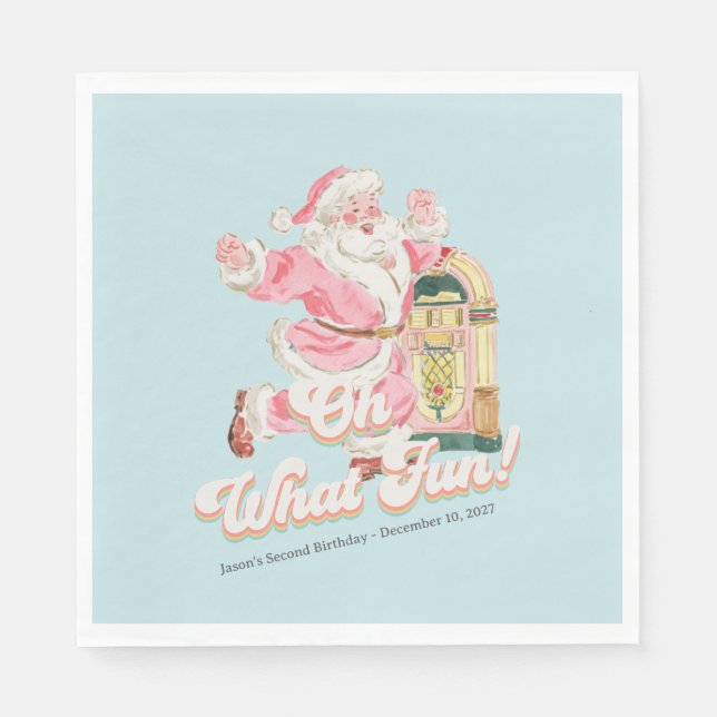 Blue Retro- Groovy Santa Claus Holiday Party Napkins (Front)
