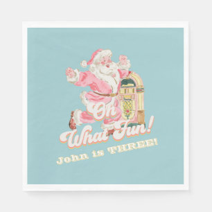 Blue Retro- Groovy Santa Claus Holiday Party Napkins