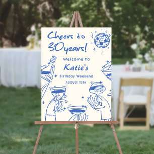 Blue Retro Hand Drawn Cocktail 30th Birthday Foam Board