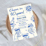 Blue Retro Hand Drawn Funky 30th Birthday Invitation<br><div class="desc">Blue Retro Hand Drawn Funky 30th Birthday Invitation</div>