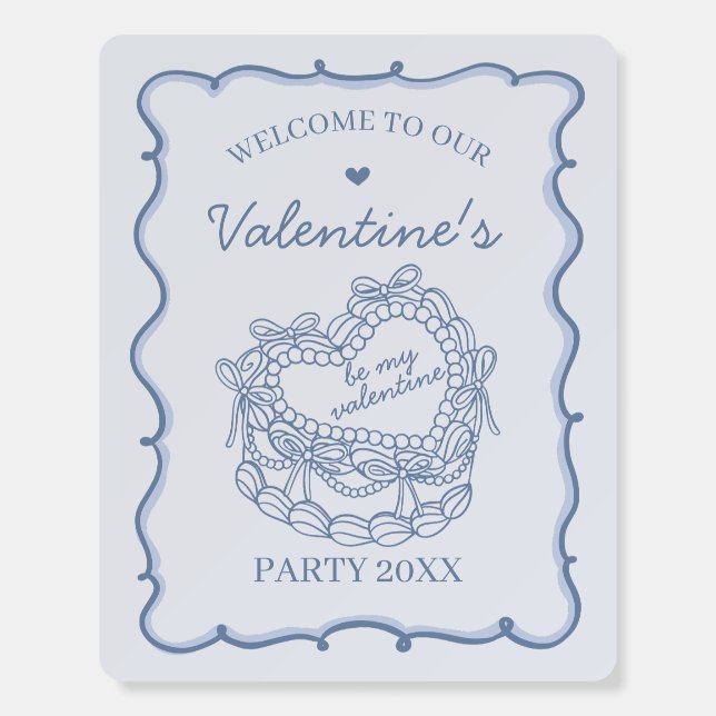 Blue Retro Heart Coquette Cake Valentines Welcome Foam Board (Front)