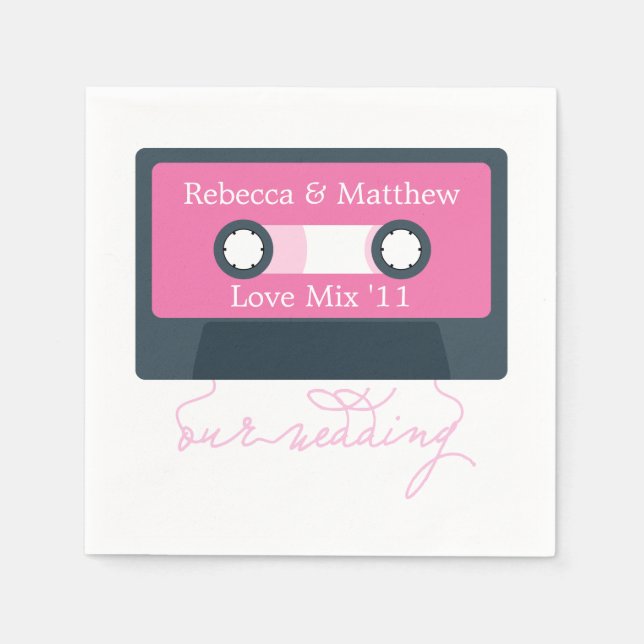 Blue Retro Mixtape Wedding Napkins (Front)