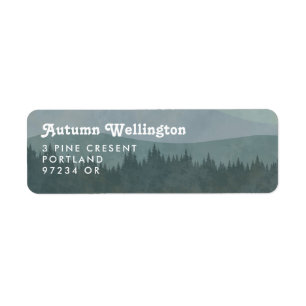 Blue Retro Mountains and Forest Return Address Label