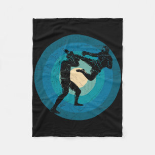 Blue Retro Muay Thai - Nak Muay, Kickboxing Gift  Fleece Blanket