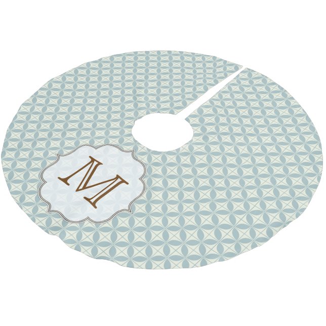 Blue Retro Pattern Monogram Initial Tree Skirt (Angled)