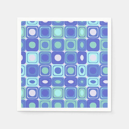 Blue retro Pattern with square Shapes Napkins