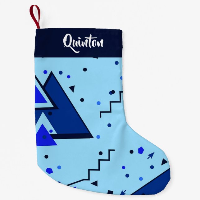 Blue retro print small christmas stocking (Front)