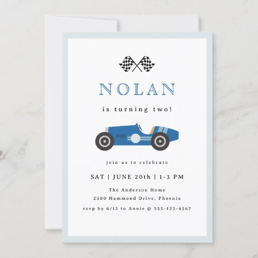 Blue Retro Race Car Theme Birthday Invitation Zazzle