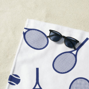 Blue Retro Racquets Ball Pattern Tennis Player Beach Towel