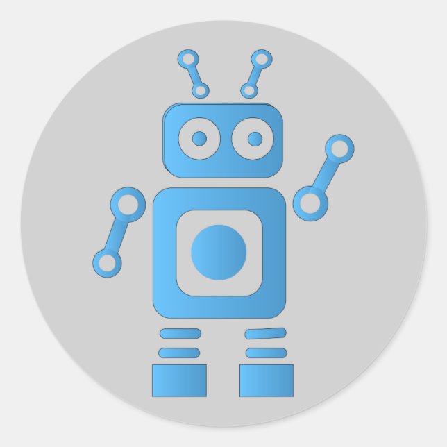 Blue Retro Robot Classic Round Sticker (Front)