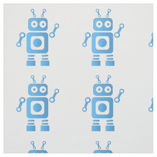 Blue Retro Robot Fabric