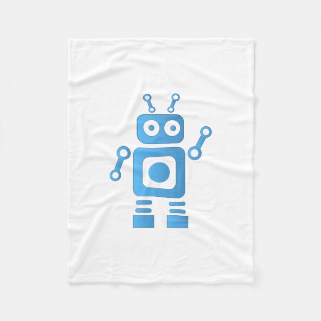 Blue Retro Robot Fleece Blanket (Front)