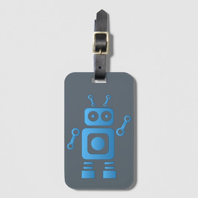 Blue Retro Robot Luggage Tag (Front Vertical)