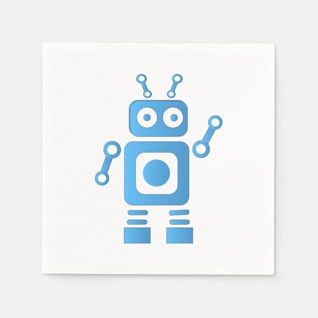 Blue Retro Robot Napkins (Front)