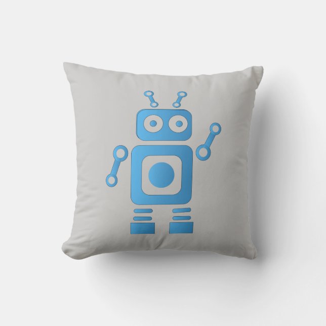 Blue Retro Robot Throw Pillow (Front)
