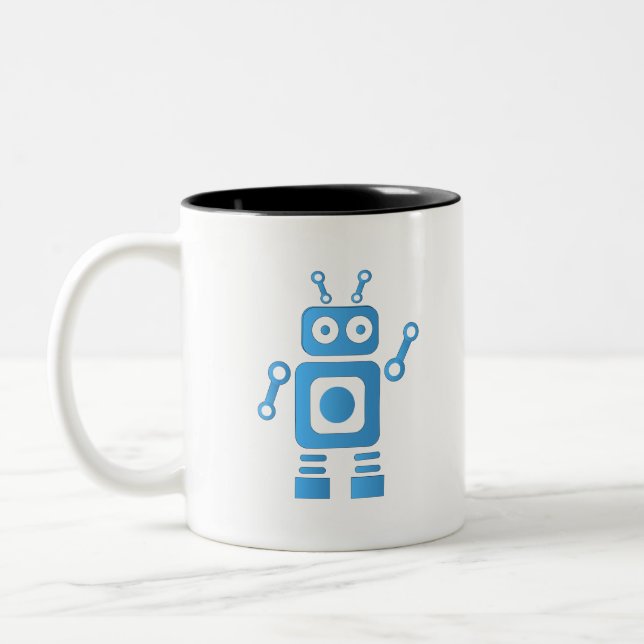 Blue Retro Robot Two-Tone Coffee Mug (Left)