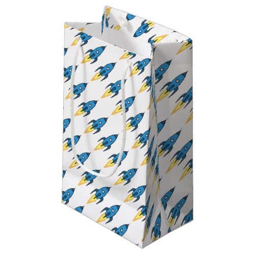 Blue Retro Rocket Ship Outer Space Birthday Boy Small Gift Bag