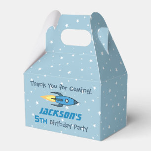 Blue Retro Rocket Ship Personalized Birthday Boy Favor Boxes