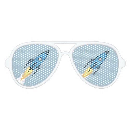 Blue Retro Rocket Ship Simple Modern Outer Space Aviator Sunglasses