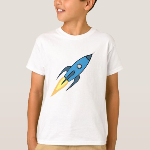 Blue Retro Rocket Ship Simple Modern Outer Space T_Shirt