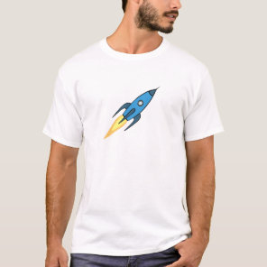 Blue Retro Rocket Ship Simple Modern Outer Space T-Shirt