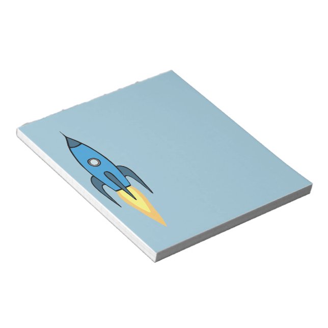 Blue Retro Rocketship Cute Cartoon Design Notepad (Angled)