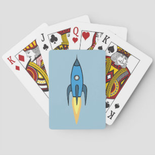 Blue Retro Rocketship Cute Cartoon Design Poker Cards
