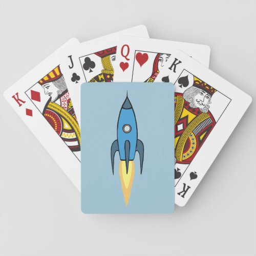 Blue Retro Rocketship Cute Cartoon Design Poker Cards