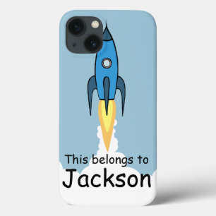 Blue Retro Rocketship Personalized iPad Case