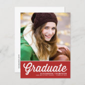 Blue Retro Script Class of 2024 Photo Graduation Announcement Postcard (Front/Back)