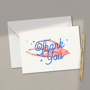 Blue Retro Script Vintage Swallow Than You Note Card