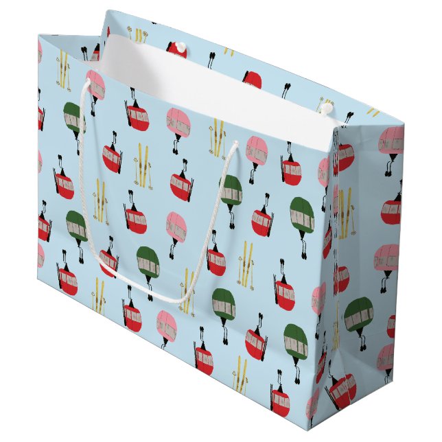 Blue Retro Ski Lift Gondola Winter Skiing  Large Gift Bag (Front Angled)
