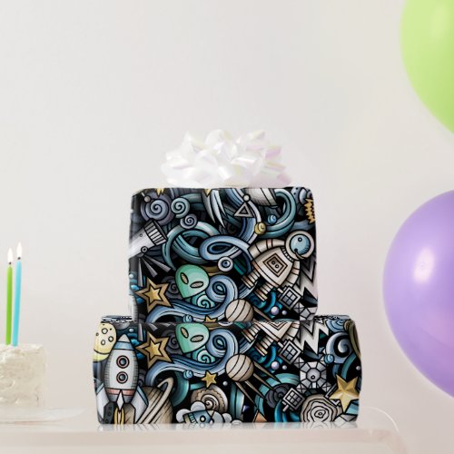 Blue Retro Space Pattern Wrapping Paper