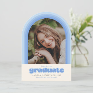 Blue Retro Striped Arch Graduation Announcement