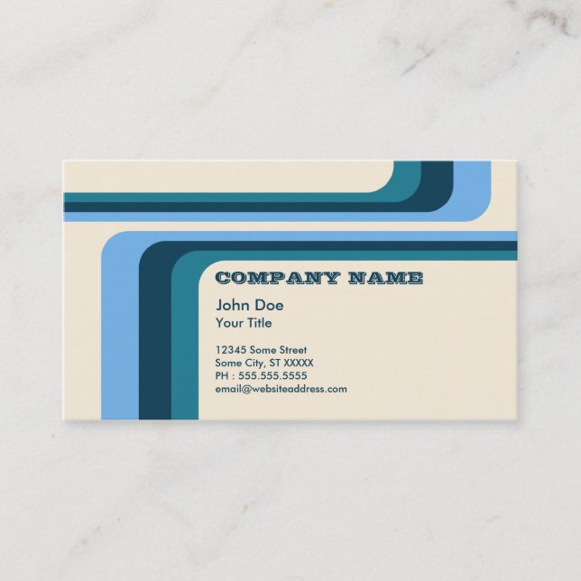 blue retro stripes v.2 business card (Front)