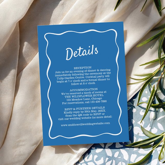 Blue Retro Stripes Wedding Details Card (Creator Uploaded)