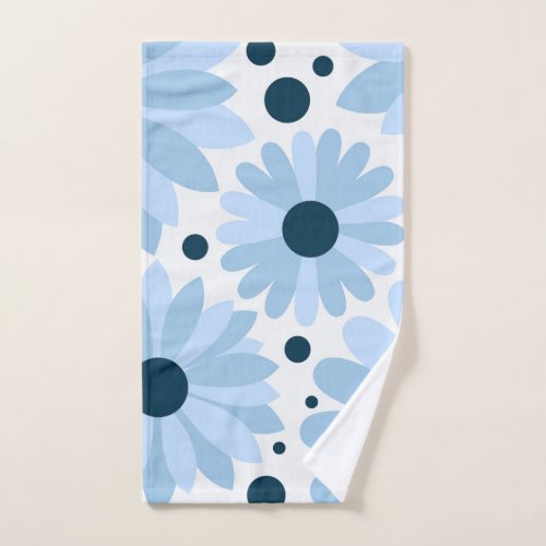 Blue retro style daisies and dark blue dots bath towel set