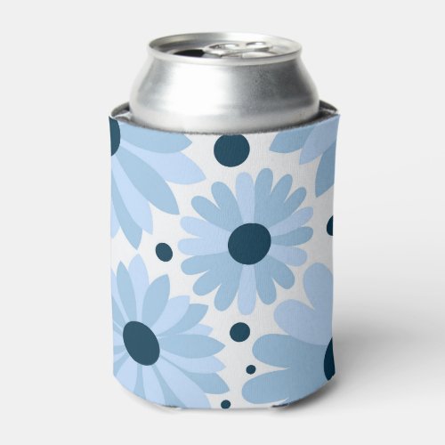 Blue retro style daisies and dark blue dots can cooler