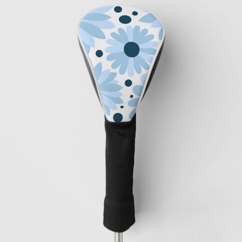 Blue retro style daisies and dark blue dots golf head cover