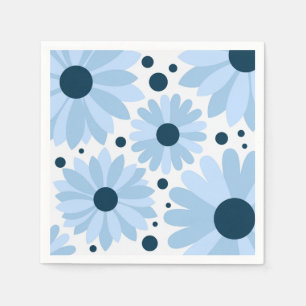Blue retro style daisies and dark blue dots napkins