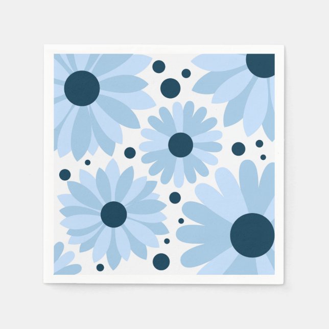 Blue retro style daisies and dark blue dots napkins (Front)