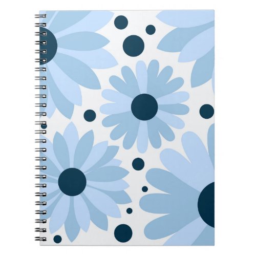 Blue retro style daisies and dark blue dots notebook
