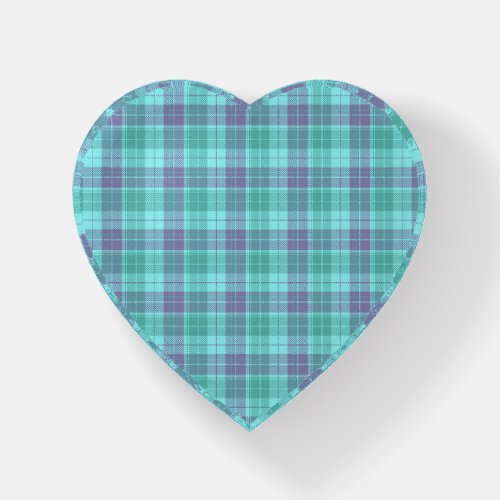 Blue Retro Style Plaid Pattern Heart Paperweight