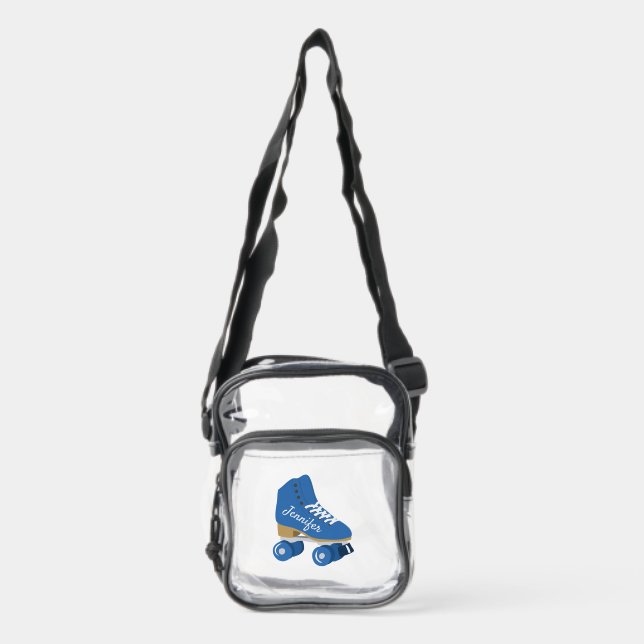 Blue Retro Style Rollerskate Personalized Clear Crossbody Bag (Front)
